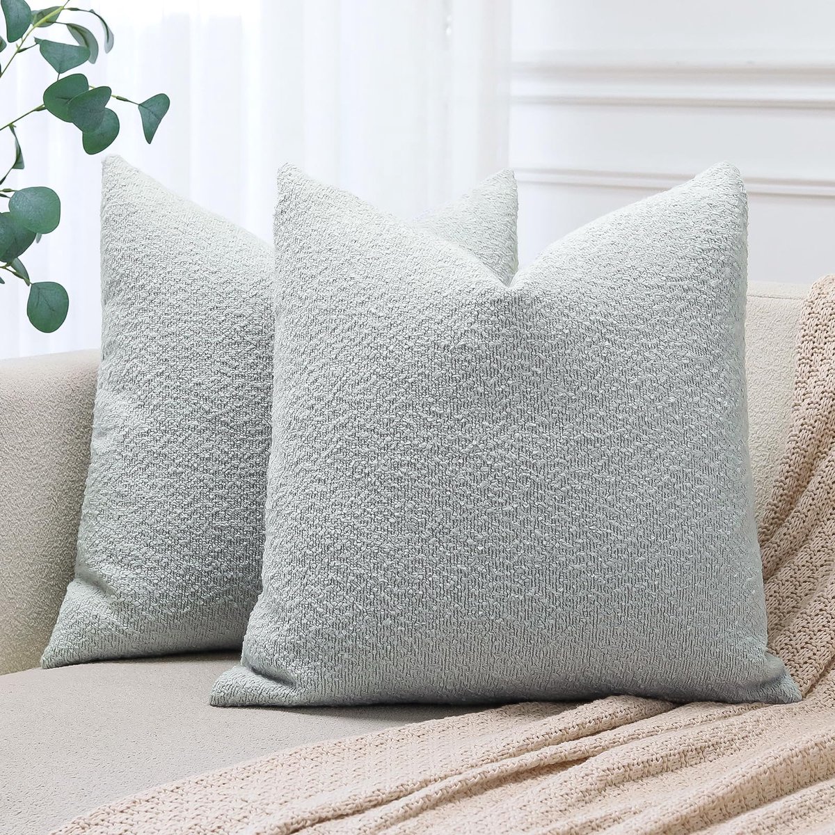 Set van 2 bouclé kussenhoezen, decoratieve eenvoudige kleur lichte kussensloop Moderne kussens, sofakussen, sierkussen, kussensloop voor woonkamer slaapkamer decoratie (45 x 45 cm, blauwgrijs)