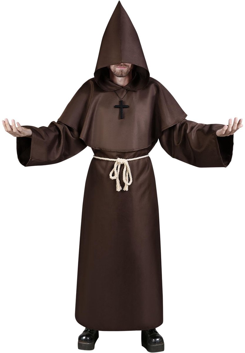 Aomig Monnikskostuum, 4-delige Middeleeuwse Monnikenkaap met Kap en Renaissance Tovenaar voor Volwassen Mannen, Pastor Outfit Priester Gewaad Kostuum Halloween Fancy Dress Kerstfeest Cosplay Kostuum