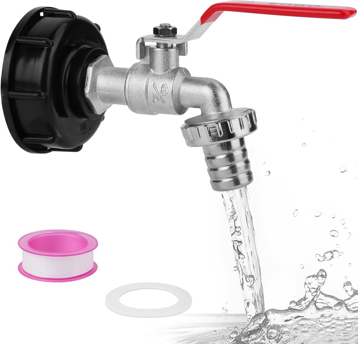 Container accessoires, 1000 l waterreservoir met uitloopkraan, regenton watervat met zwanenhals 3/4
