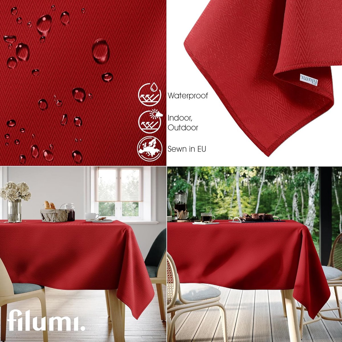 Tafelkleed Ovaal - Afwasbaar Kleed - Tafel Beschermen - Jacquard Reliëfmotief - 140 x 200 cm - Rood