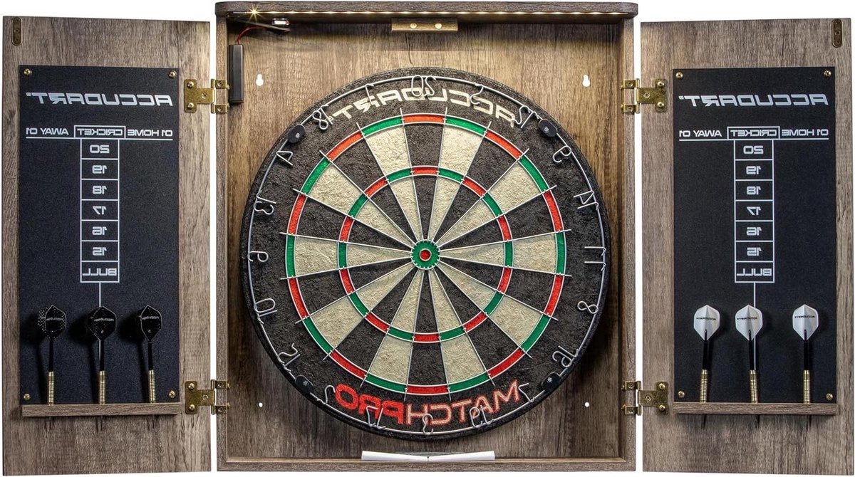 Dartbord Kast Set - Dart Cabinet - Dart Spel Spelen - Zelfhelend Sisal - 18 inch - Houtnerf