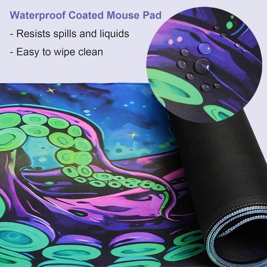 Gaming Muismat Octopus - Desk Pad Neon - Gaming Setup - UV Reactief Ontwerp - 80 x 30 cm - Zwart — afbeelding 3