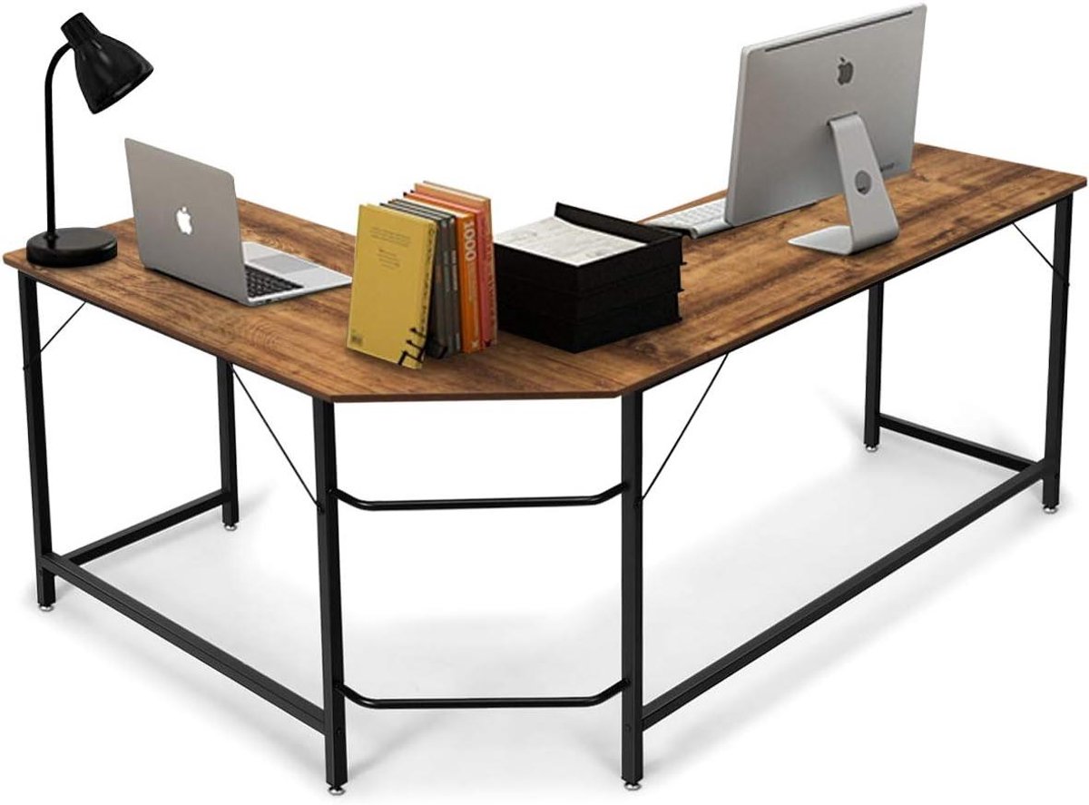 Hoekbureau L-vorm - Computertafel Bureau - Thuiswerken Organiseren - Ruimtebesparend Design - 1675 x 1255 cm - Bruin