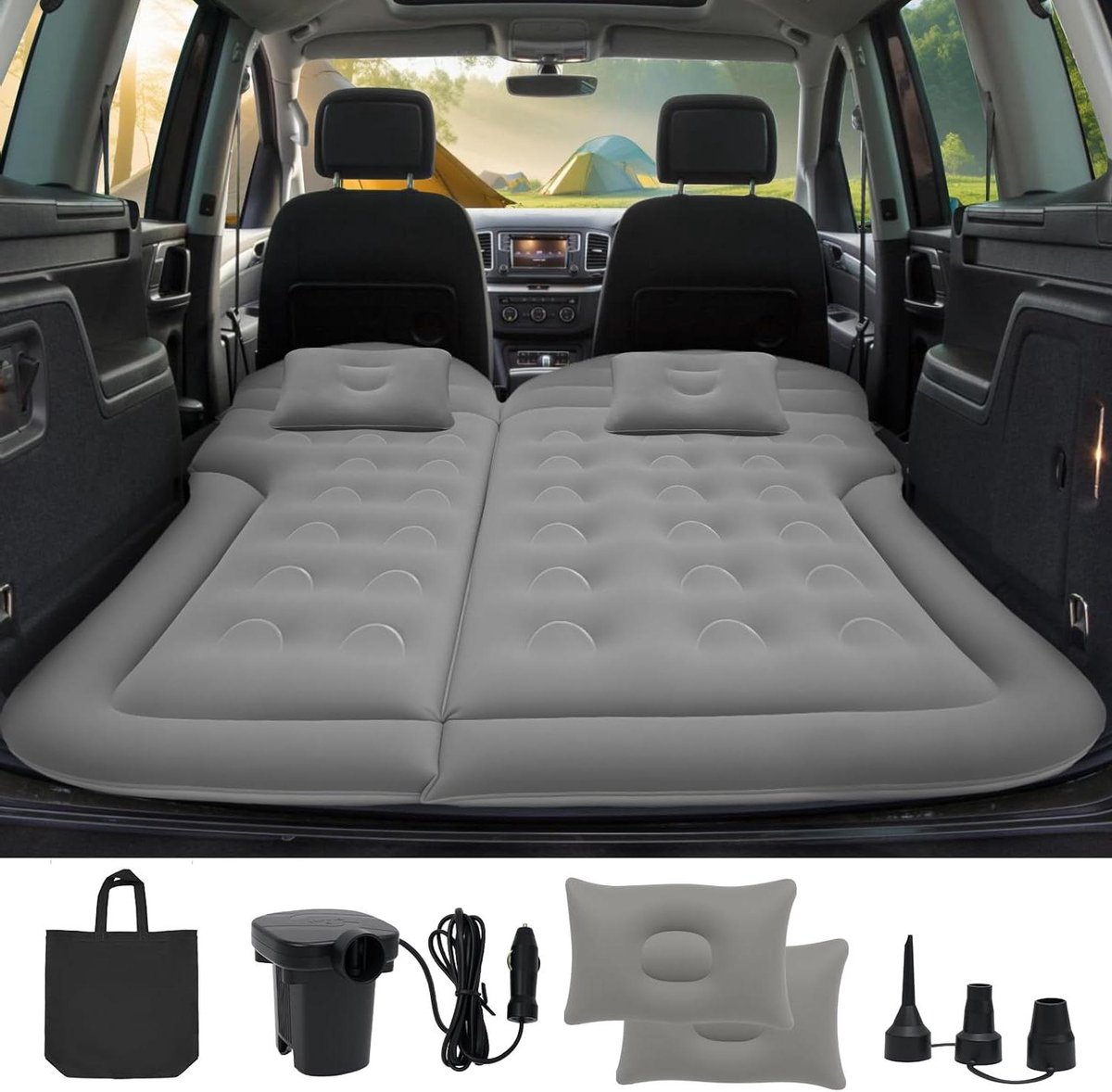 Luchtmatras Auto - Camping Matras SUV - Comfortabel Reizen - 6 Individuele Airbags - 170 x 130 cm - Grijs
