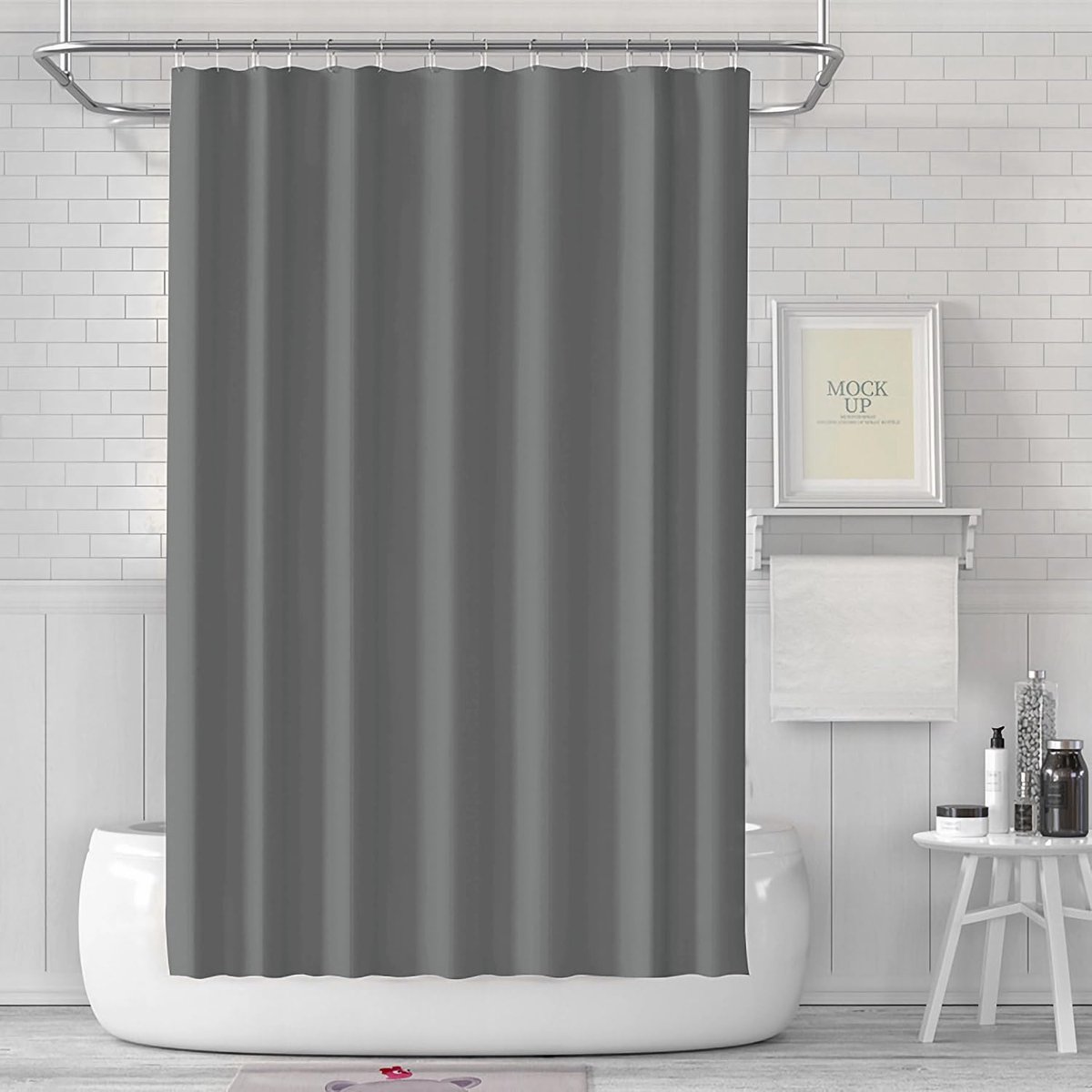 180x180 Badgordijn, Douchegordijn anti-schimmel voor badkamer, gordijn voor badkuip en douche van kunststof waterdicht wasbaar, PEVA douchegordijn met 12 douchegordijnringen donkergrijs