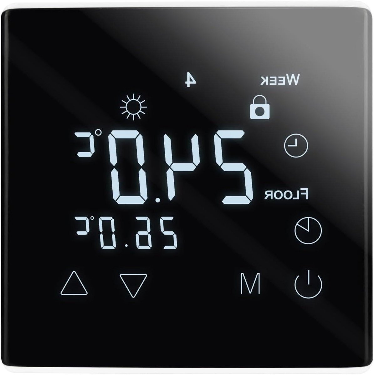 Slimme Thermostaat - Kamerthermostaat Vloerverwarming - Comfort Verwarmen - Touchscreen Weekprogramma - 86x86mm - Zwart