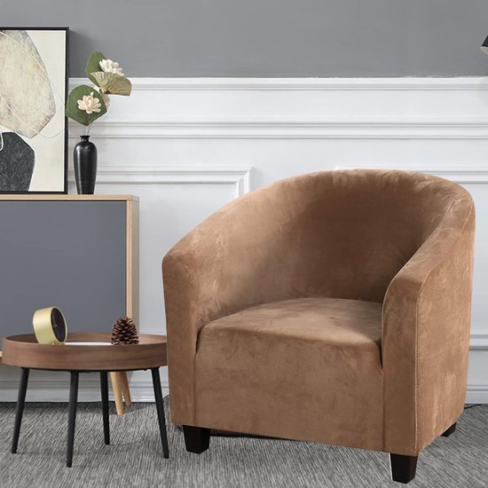 fluwelen hoes voor kuipstoel - veel stretch, zachte stoelhoezen voor clubfauteuil, fauteuilhoezen voor eetkamer, woonkamer, internet, café, bar, kantoor, receptie (kameel) van Fluwelen — afbeelding 5