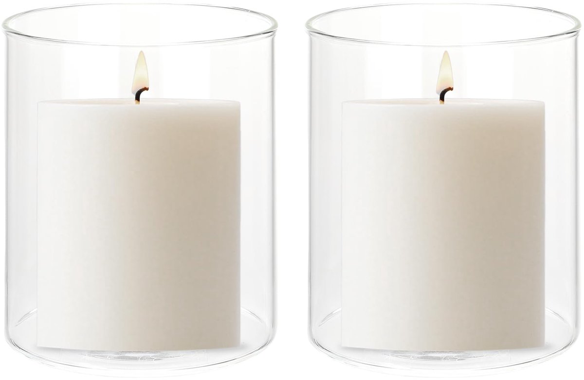 Kaarsenhouders (H: 11,9 cm OD: 10 cm), transparante cilindrische glazen kandelaars voor tafeldecoratie, bruiloftsdecoratie, 2 stuks
