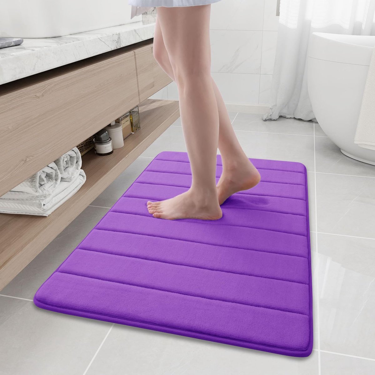 Badmat, absorberend, antislip, wasbaar Badematte - 60 x 90 cm, Lila