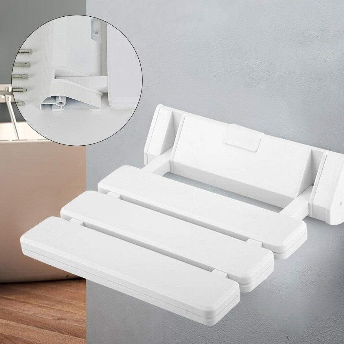 Opvouwbare Douchestoel - Wandmontage Stoel - Veilig Douchen - Stabiel Draagvermogen - 36x33x5 Cm - Wit
