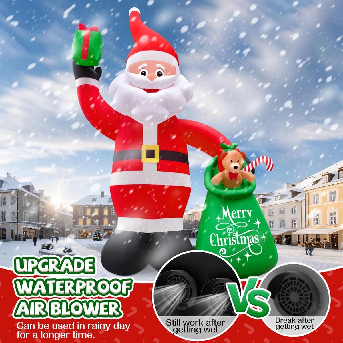 Opblaasbare Kerstdecoratie - Kerstfiguur Tuin - Feestelijke Sfeer - Geïntegreerde LED - 75 Meter Hoog - Kerstman Rood – foto 4