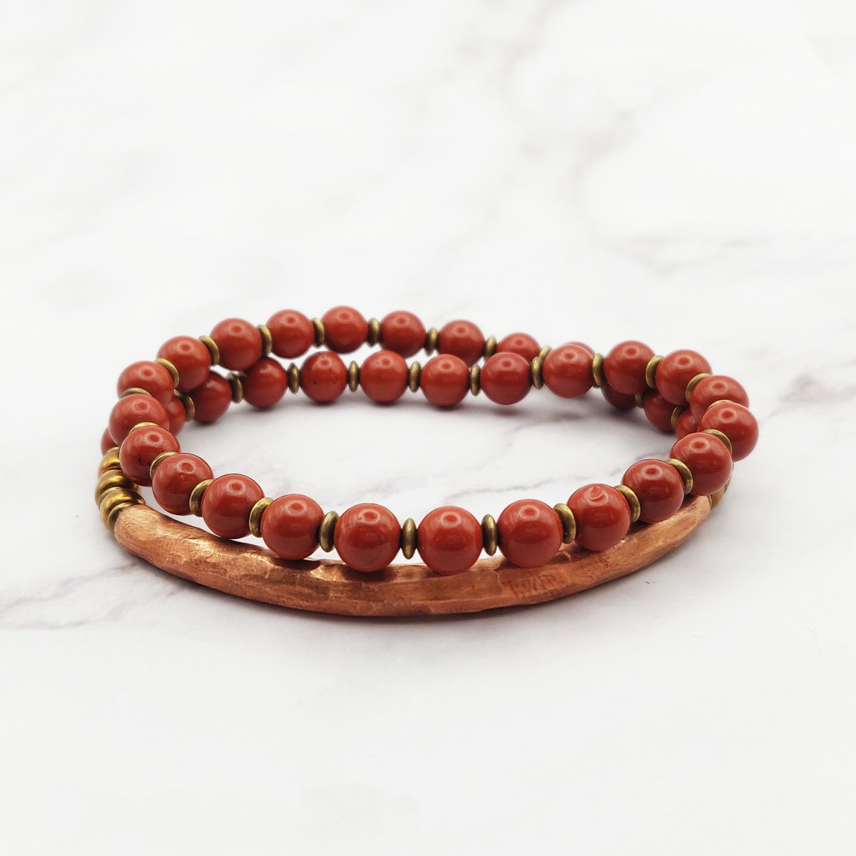 Mei's - Tibetan Coppery Jasper - armband dames - koper rood - polsmaat 17 cm
