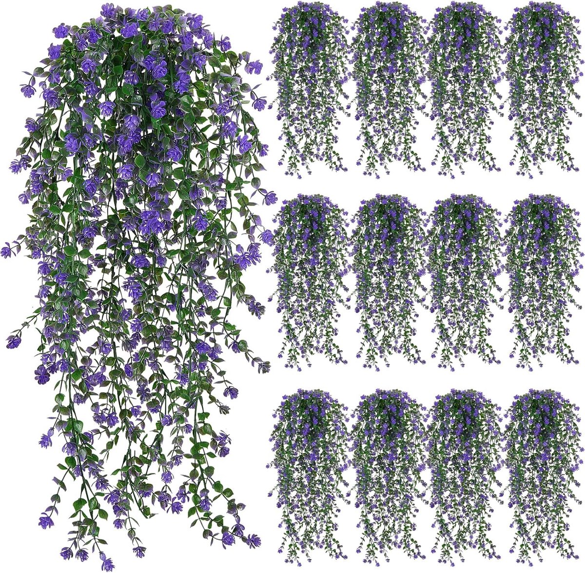 12 Stukken Kunstplant Hangende Kunstbloemen Zoals echte hangende plant Kunstmatige Hangbloemen Buiten Kunstplanten Hangende Plastic Planten Kunstmatige Hangplanten Kunstmatige (Paars)