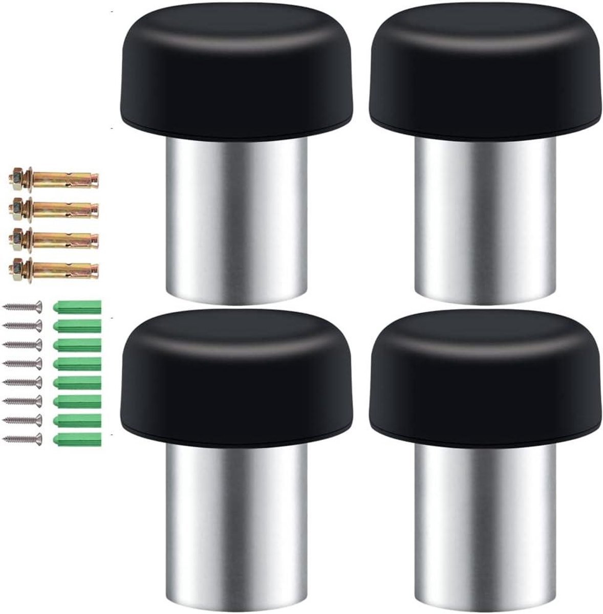 Deurstopper Set - Vloer Wand - Bescherming deur - Roestvrij staal - 4 stuks - Zilverkleurig