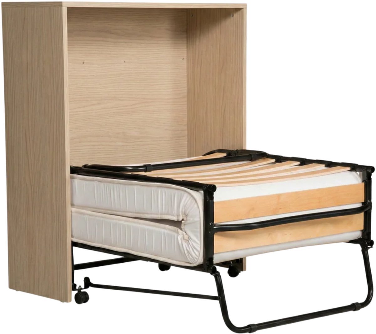 Troonz Matera Wood Opklapbed Bedkast 80x190 cm - Logeerbed Dressoir - Kleur Hout - Eenpersoonsbed - Opklapbed 1 persoons met ombouw
