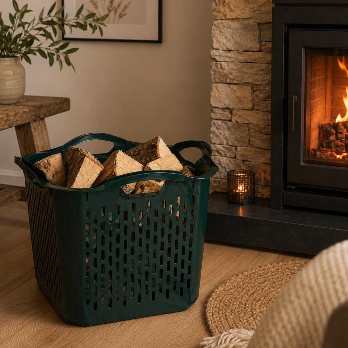 Storage Solutions Haardblokken houtblokken opberg mand / box - mand - 40 x 40 x 32 cm - kunststof - groen — cadeau in Cadeau-ideeën - foto 6