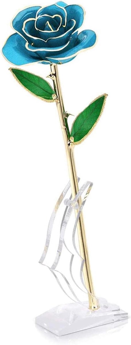 Gouden Roos Bloem - Echte Rozen - Cadeau Geven - Gedoopt 24k Goud - 32 cm Lengte - Lichtblauw