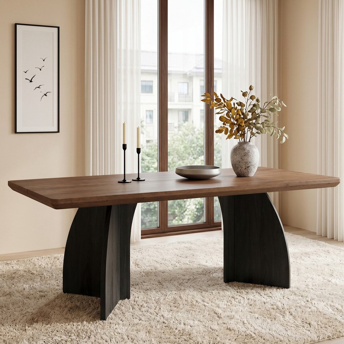 KOMHTOM Eettafel - 160x80 cm - 4-6 Personen - Walnootkleur - Modern Design - Krasbestendig - Waterbestendig - 4cm Dik Tafelblad - Keukentafel Eetkamertafel - Woonkamer Eetkamer - Rechthoekig - Stijlvol