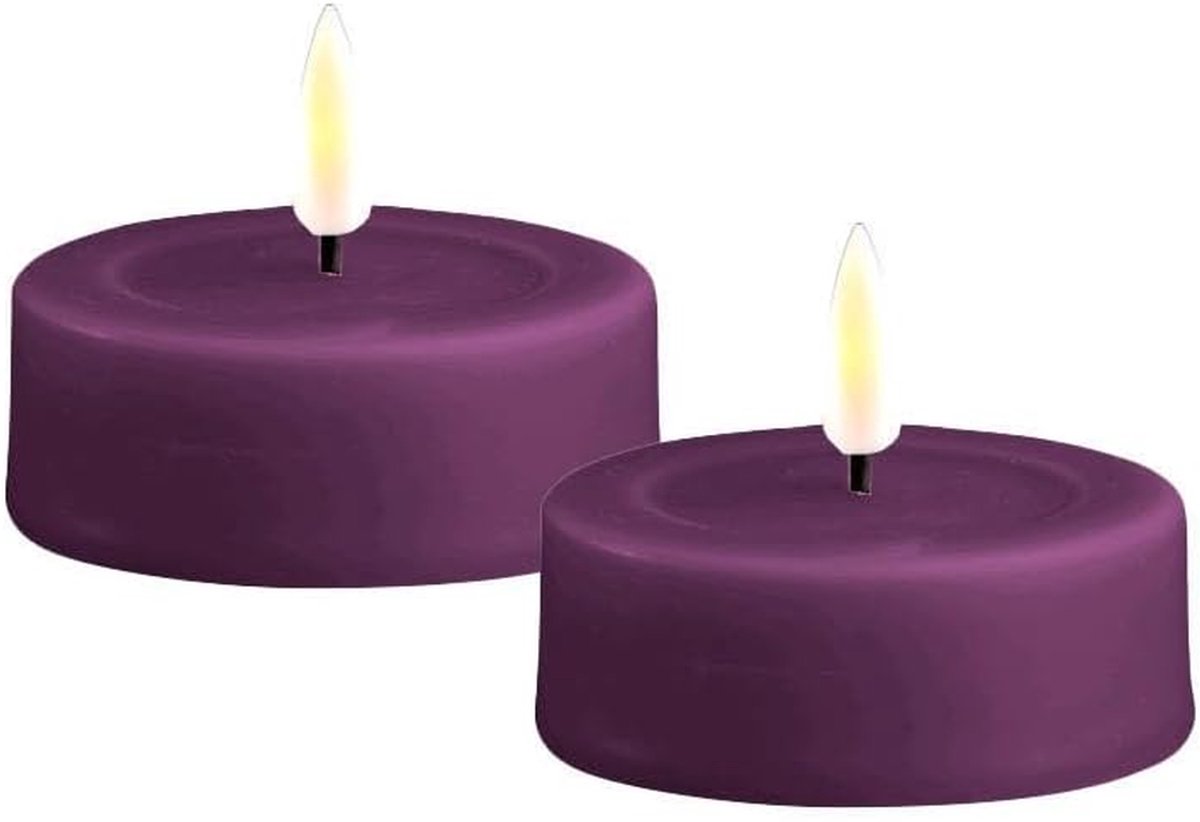 Led theelicht - Decoratieve kaars - Sfeervol interieur - Echte was spiegel - 2 delig - Donkerpaars