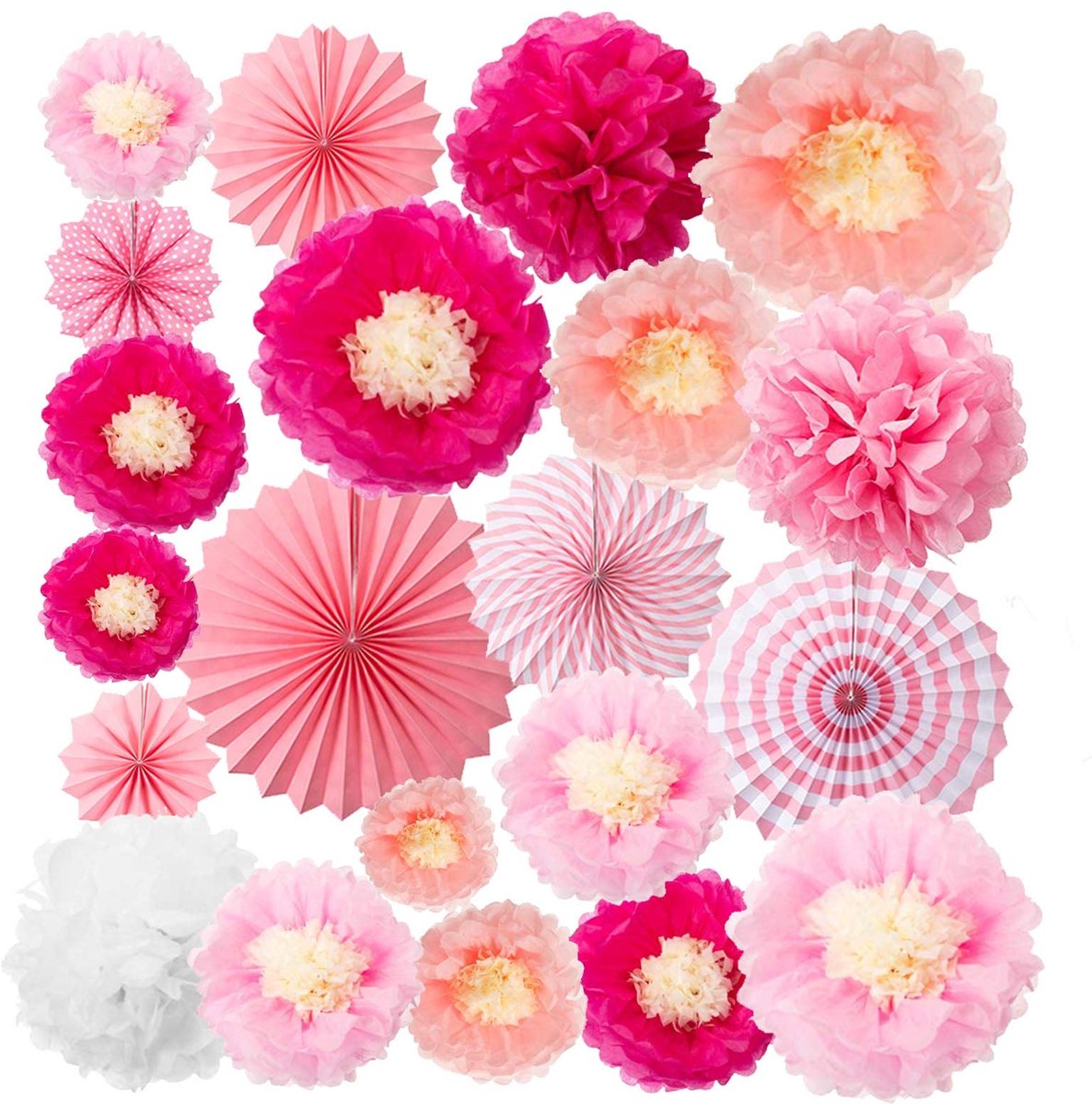 21 Stks Party Opknoping Set met Tissue Bloem Papier Fan Honingraat Ball21 Stks Roze Party Decoratie Set, met Tissue Bloem Papier Fan Honingraat Bal voor Verjaardag Baby Douche Plafond Hal Muur Opknopi