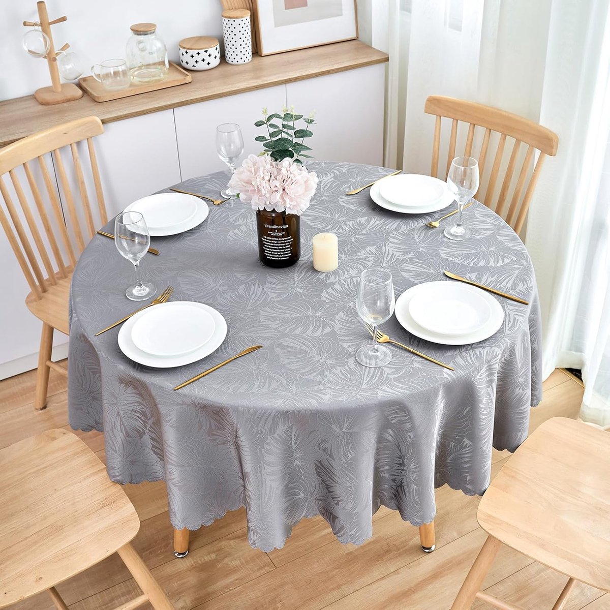 Ronde Tafelkleed - Tafelbedekking - Eettafel Decoratie - Waterdicht en Kreukvrij - 127 cm - Grijs
