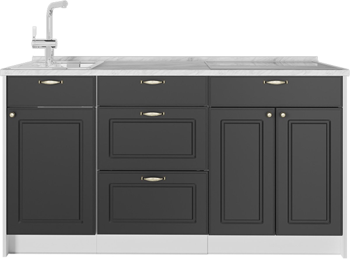 Vicco Keukenblok Fame-Line, Anthrazit-Gold Landhaus, 150 cm zonder werkblad