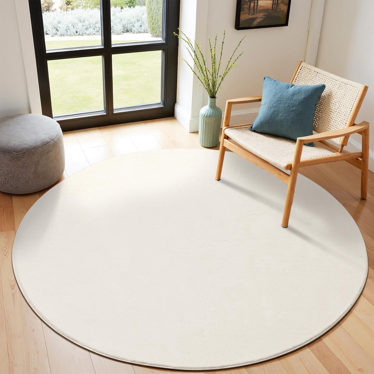 Ronde Fluffy Vloerkleed van 200 cm, Wasbaar en Antislip, Perfect voor Woonkamer en Ondervl