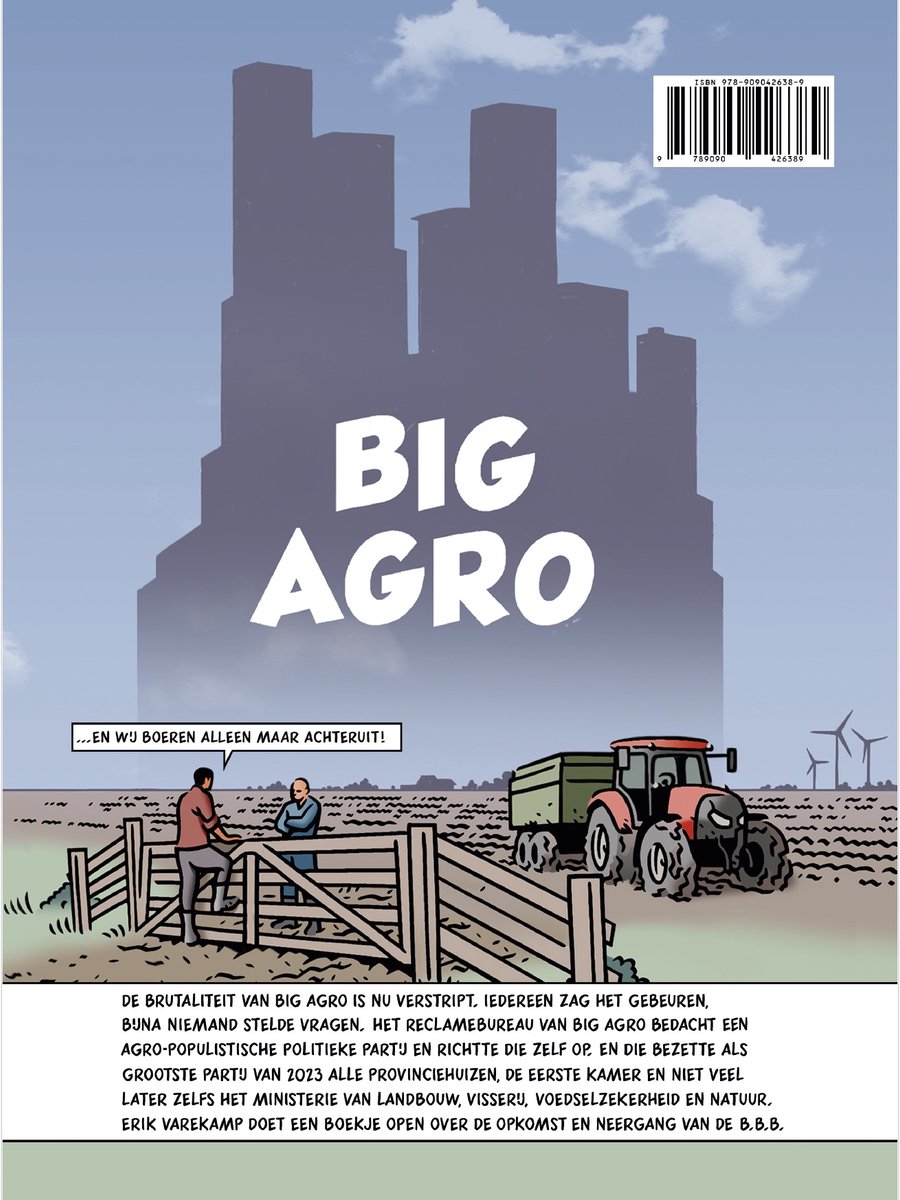 Boekcover met tekst "BIG AGRO" en een boerderijlandschap met een tractor en twee mannen.