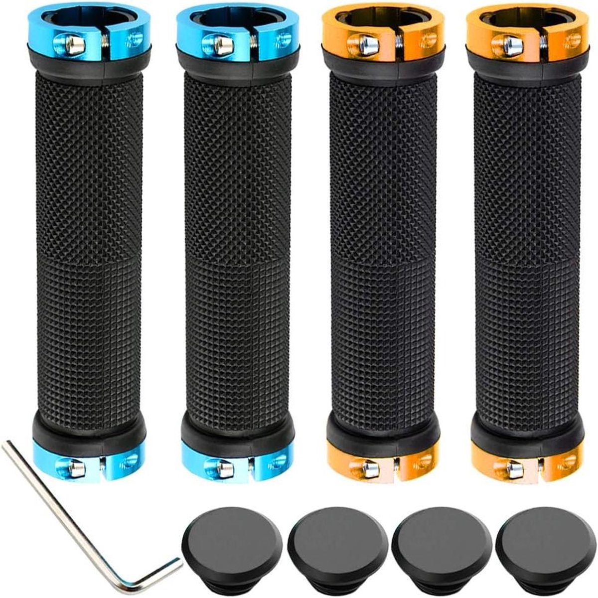 Fietsstuurgrepen Set - Handvatten Rubber - Comfortabel Fietsen - Dubbele Vergrendeling - 2 Paar - Goud Blauw