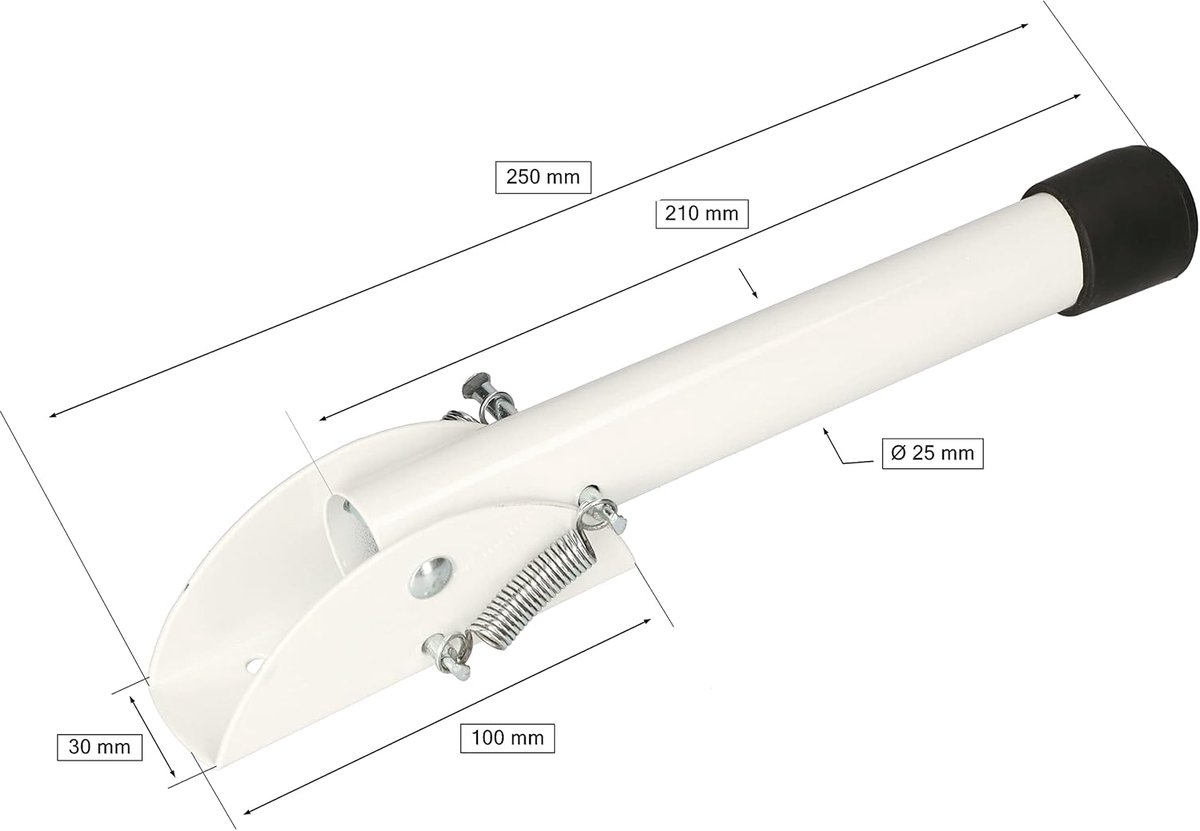 Deurvastzetter - Deurstopper rubber - Deuren openhouden - Met rubber buffer - 250 mm lang - Wit