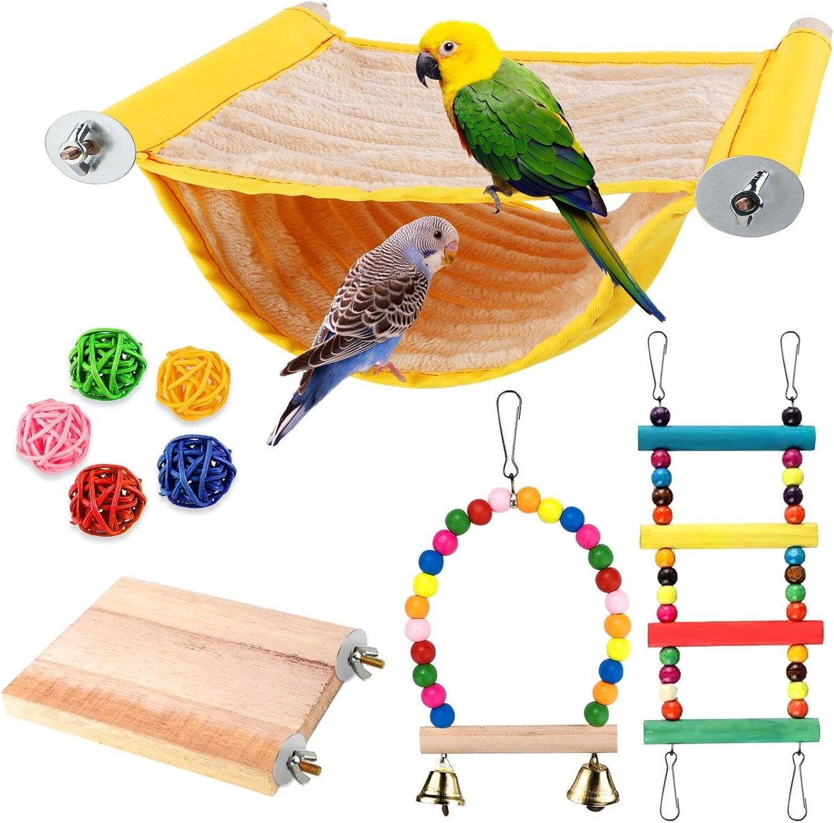 Vogel Hangmat - Vogelnest Stapelbed - Rust en Spelen - Warm Pluche Materiaal - 23 x 18 cm - Geel