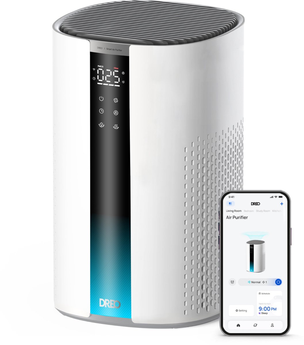 DREO 337AS Luchtreiniger – 3-laags HEPA-filter - Automatische Luchtkwaliteitsensor - App ondersteuning - Wit