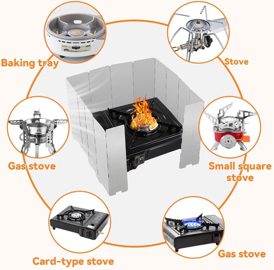 Opvouwbaar windscherm - Camping accessoire - Buiten koken - 16 aluminium platen - 130 x 24 cm - Zilver — afbeelding 5