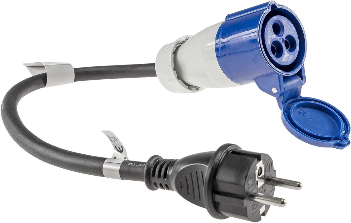 CEE Adapterkabel - Stroomkabel Caravan - Buitenstroom Aansluiten - IP44 Spatwaterdicht - 35 cm - Zwart