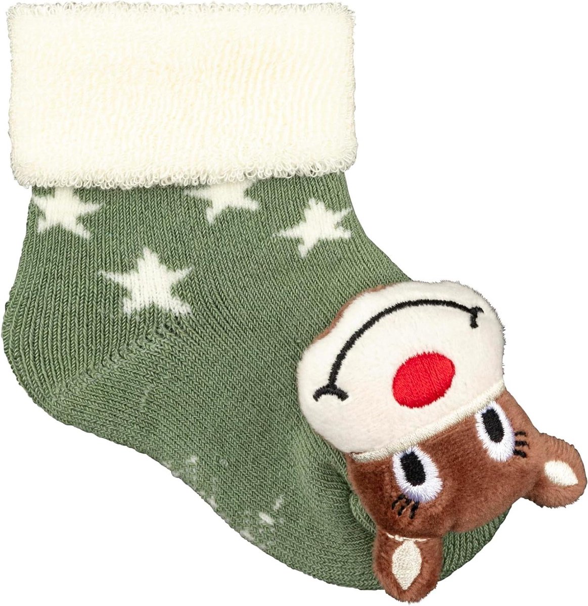 Babysokjes met rammelaar - Babykousjes met geluid - Baby entertainment - Zachte badstof binnenkant - Maat 16 - Eucalyptus groen