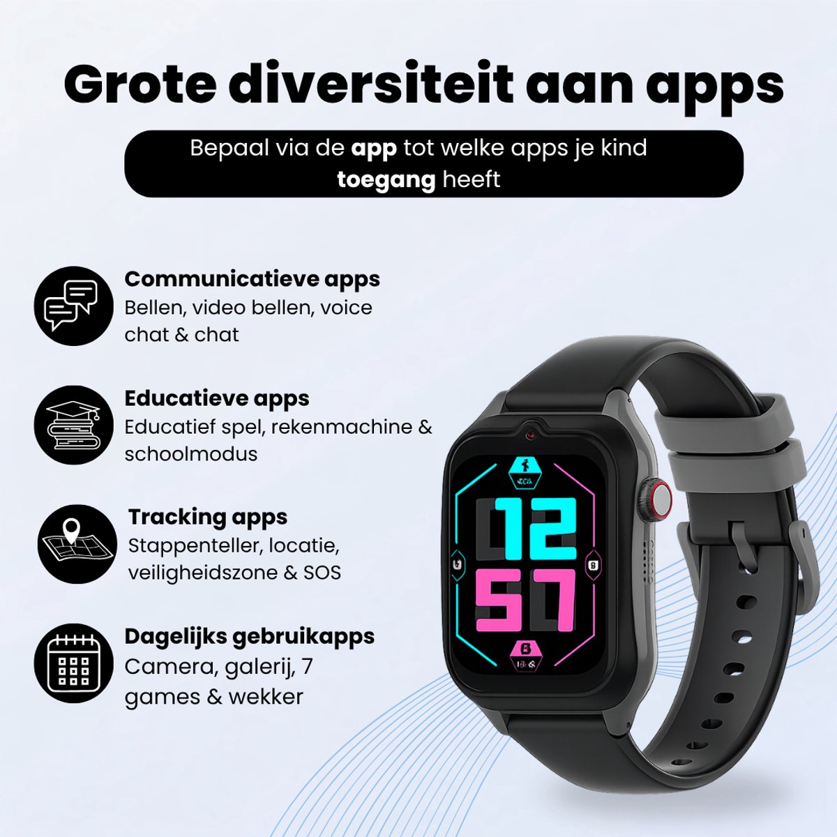 WB Goods Kinder Smartwatch - GPS Horloge Kind - Smartwatch Kinderen - Kinder GPS Tracker - 4G & SMS - Zwart - Met Nederlandse Taal thumbnail 2