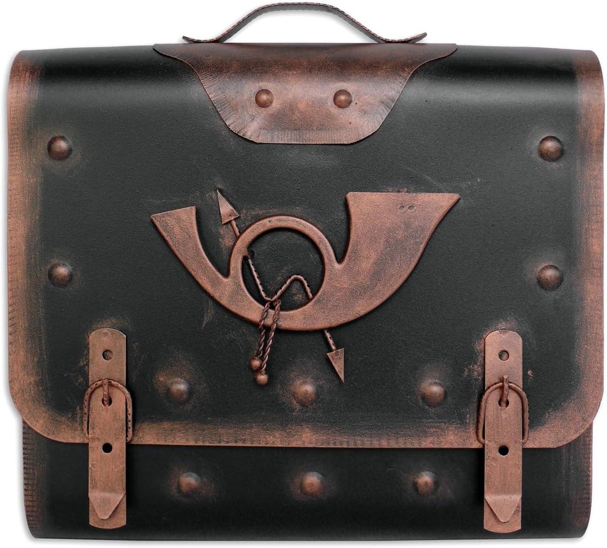 Brievenbus Beugel - Wandmontage Hoorn - Post Ontvangen - Handgemaakt Patina - 41 x 38 cm - Zwart Koper