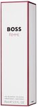 Doos voor BOSS FEMME eau de parfum voor dames, 75 ml, met witte voorkant en rode zijkanten.