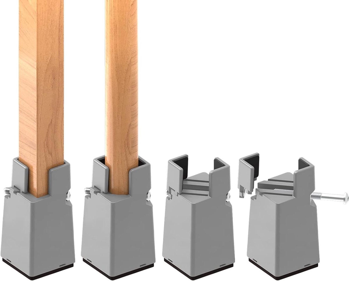 Meubelverhogers - Stoel Lifters - Meer Opbergruimte - Verstelbare Schroefklem - 4 Stuks - Grijs