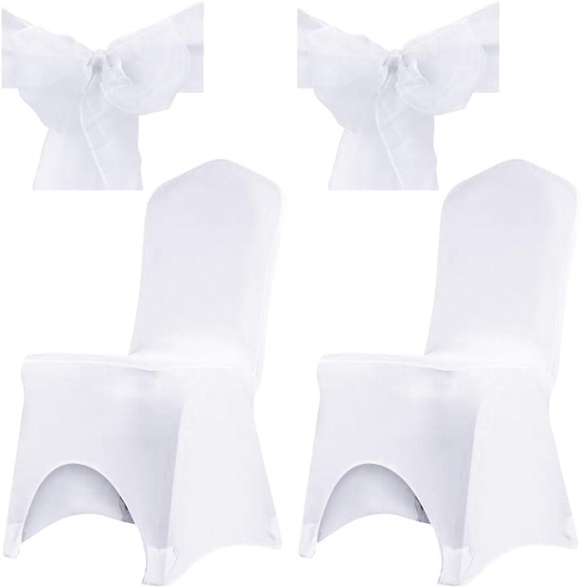 Stoelhoezen Set - Elastische Hoezen - Feestelijke Decoratie - Met Strikken - 2 Stuks - Wit