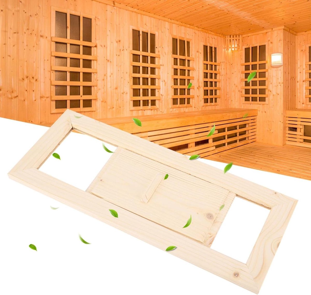 Ventilatie Rooster - Sauna Rooster - Lucht Reguleren - Verstelbare Opening - 35 x 14 cm - Houtkleur