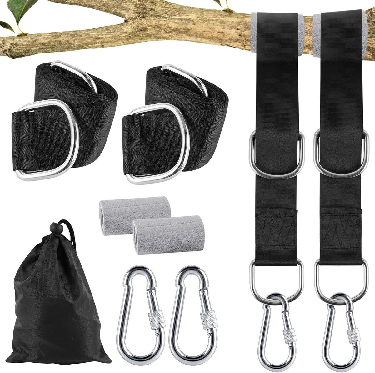 Schommelbevestiging Set - Hangmat Riemen - Tuin Ontspanning - Hoge Veiligheid 1000kg - 2x 150 cm - Zwart