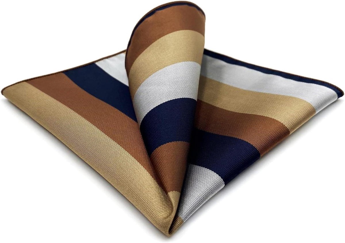 Herentasjes Gestreept - Zakdoeken Mannen - Accessoire Verfraaien - Jacquard Geweven Patroon - 32 x 32 cm - Blauw Bruin