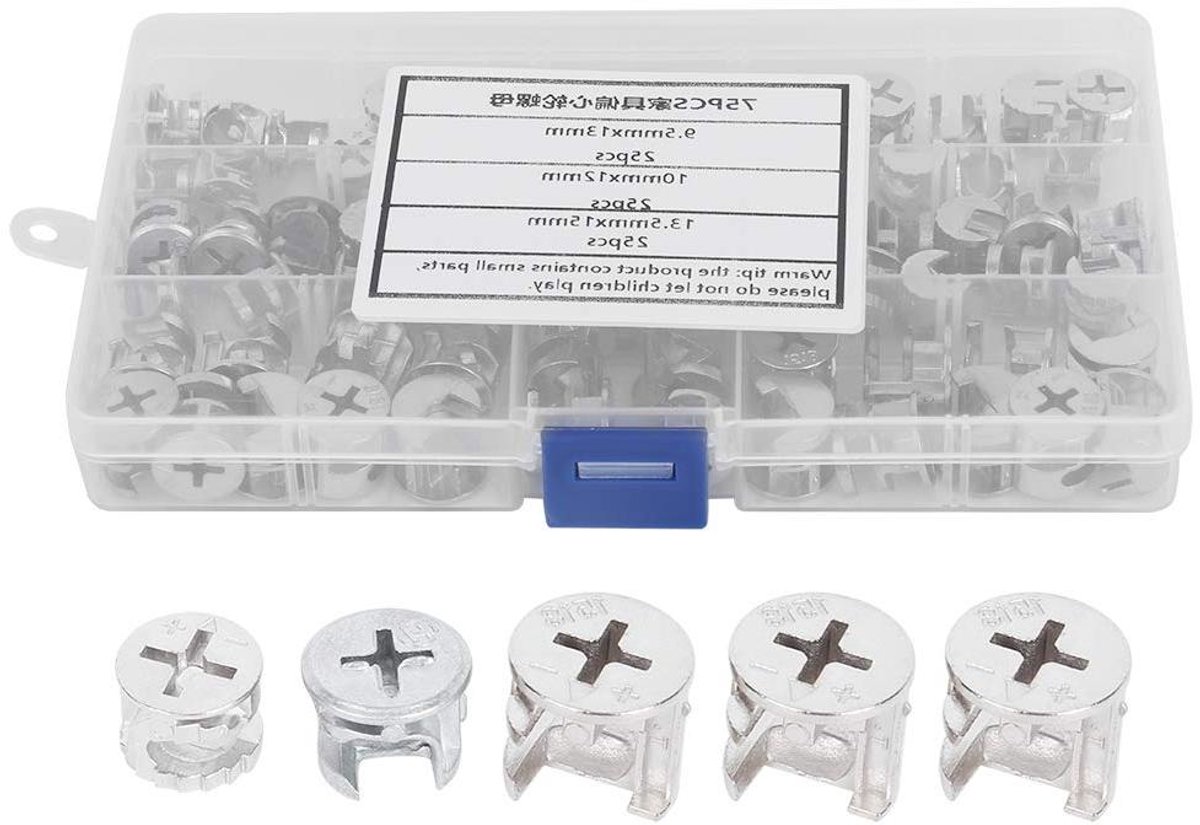 Meubel Verbinding Set - Cam Sluitingen - Meubels Monteren - Verstevigt Meubels - 75 Stuks - Zilver