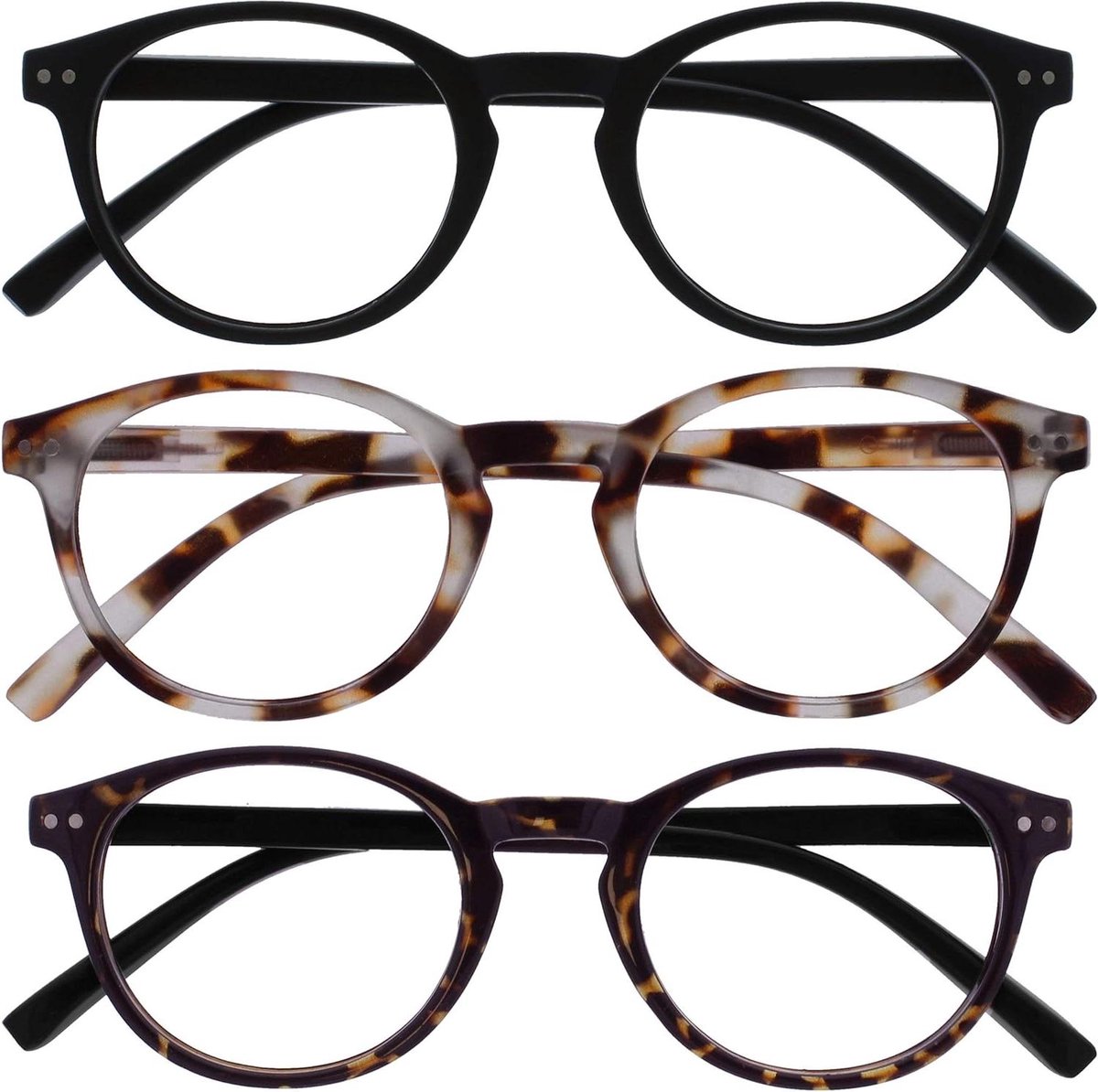 Leesbril 3 Paar - Leesbrillen Set - Comfortabel Lezen - Lichtgewicht Frame - +150 Sterkte - Zwart Bruin
