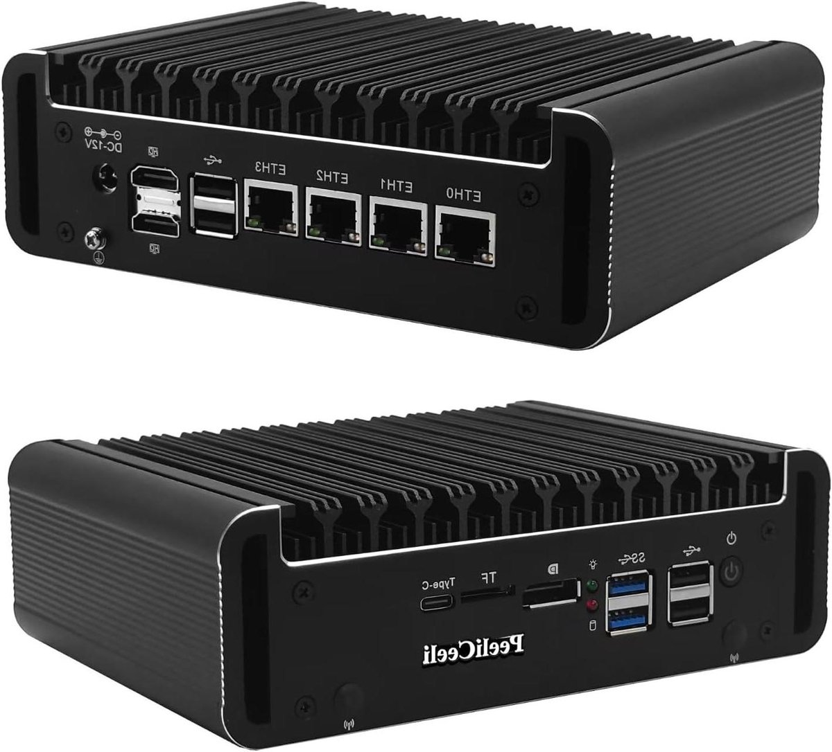 Mini PC N100 - Compacte Desktop Firewall Appliance - Netwerk Beheer - 4x 2.5GbE LAN - Fanless - Grijs