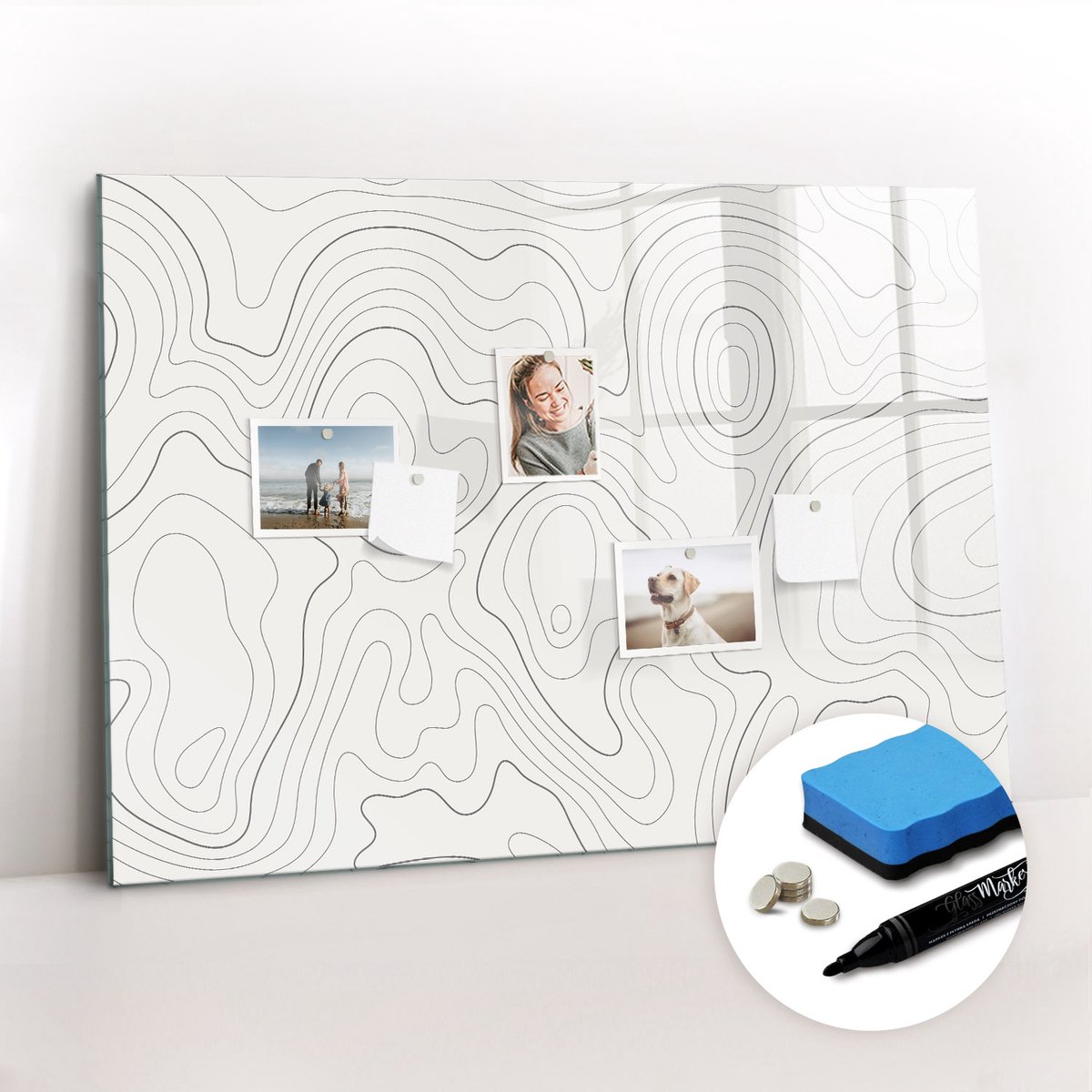 Tulup Whitebord - Abstractiepunten - 100 x 70 cm - Zwart-wit Memobord Magnetisch - Gratis 5 Sterke Magneten + Whiteboard Marker & Wisser - Scandinavisch Design Bord - Magneetbord Foto - Organiseer Je Bureau