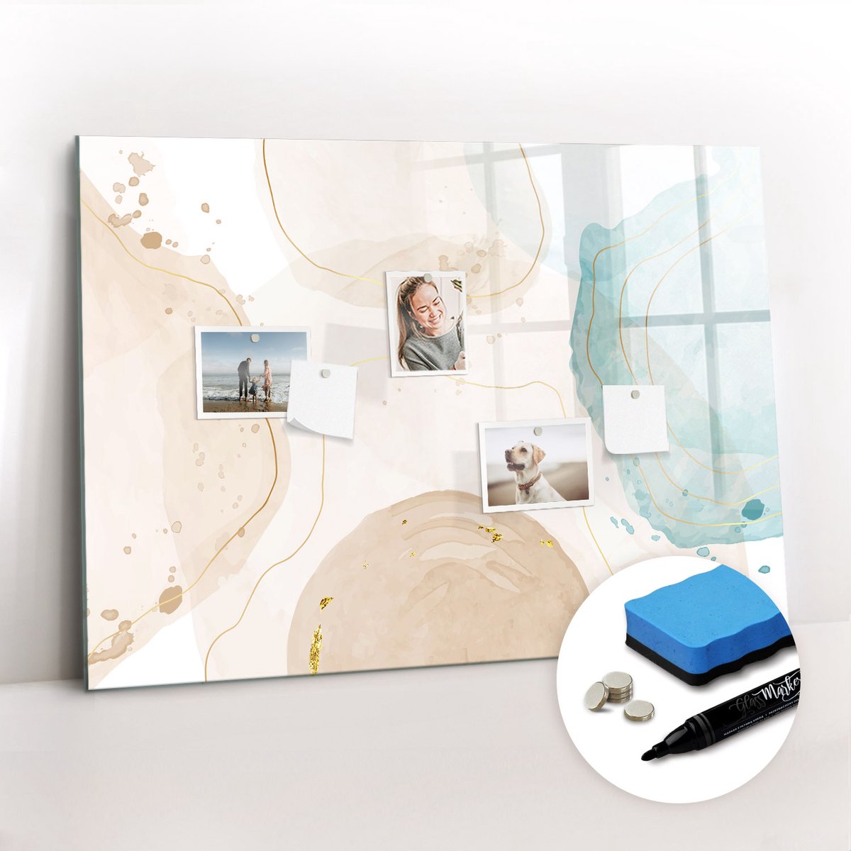 Tulup Whitebord - Aquarelvlekken - 100 x 70 cm - Veelkleurig Memobord Keuken - Gratis 5 Sterke Magneten + Whiteboard Marker & Wisser - Organizer Muur - Magnet Board - Organiseer Je Bureau