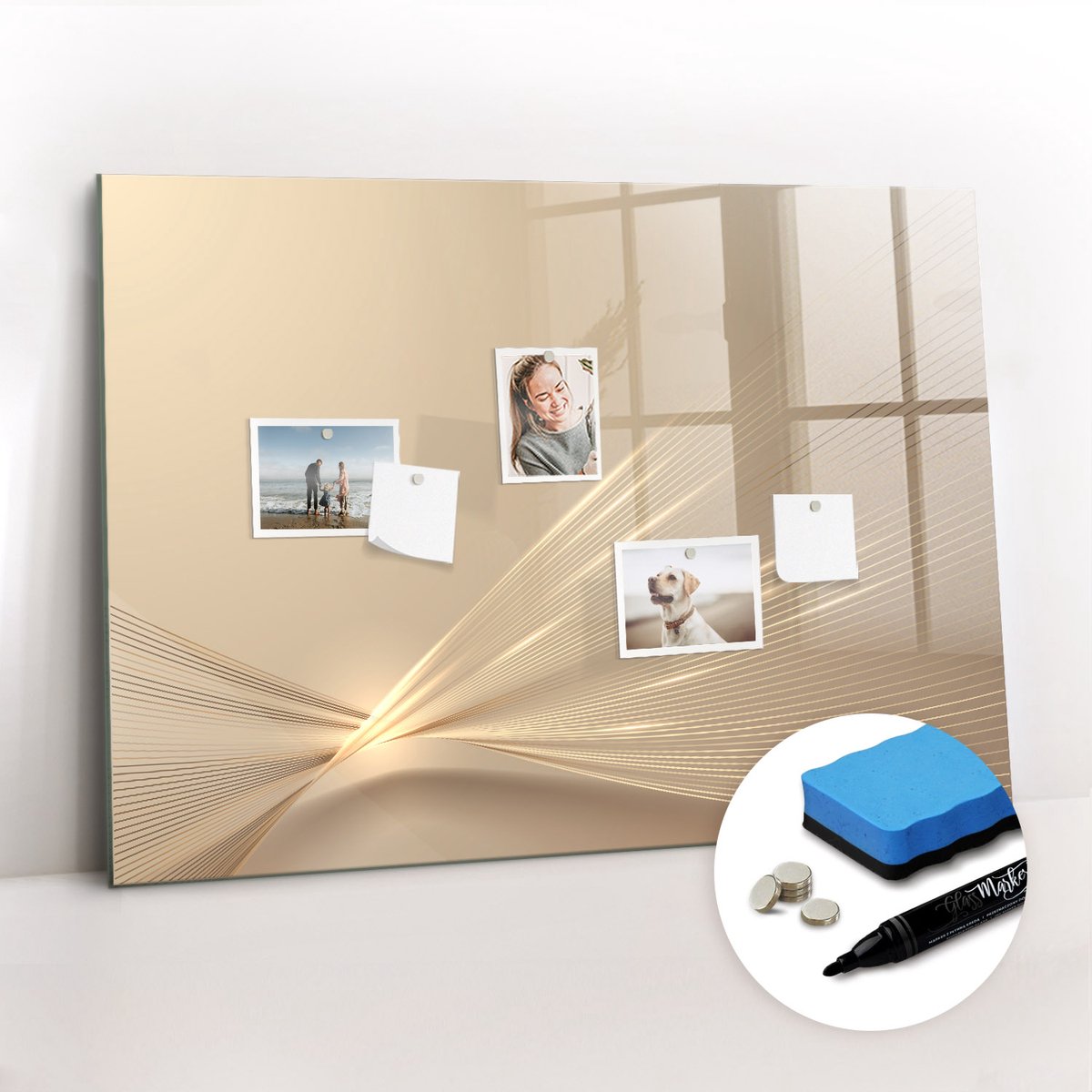 Tulup Whitebord - Abstract licht - 100 x 70 cm - Geel Magnet Board - Gratis 5 Sterke Magneten + Whiteboard Marker & Wisser - Organizer Muur - Magnetisch Wandbord - Planning Muur