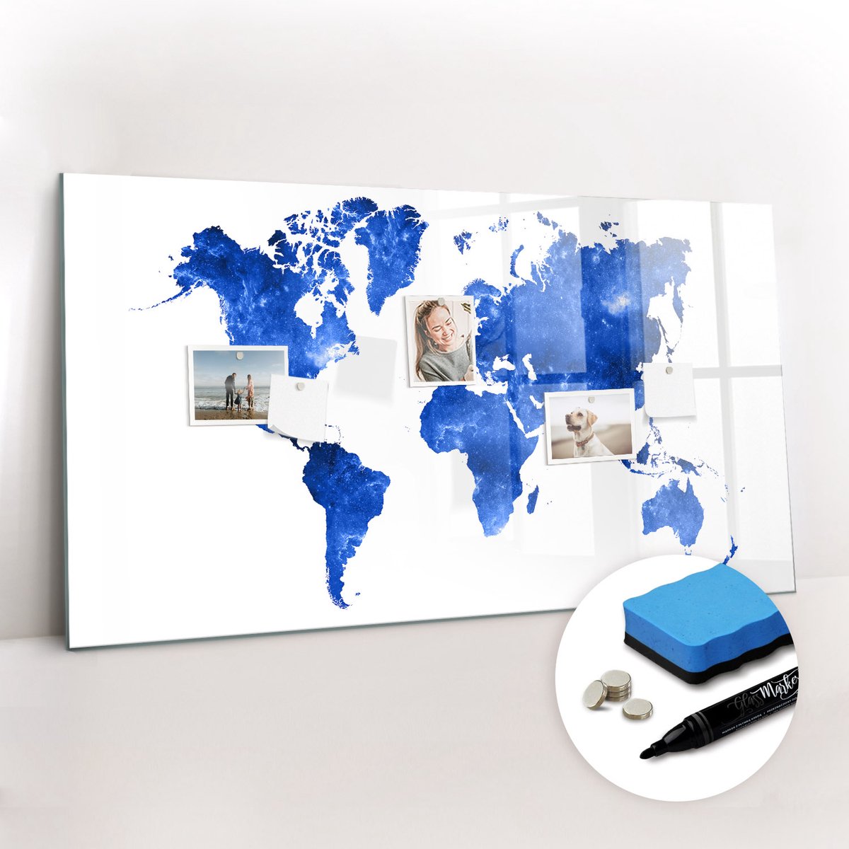 Tulup Whitebord - Ruimtewereldkaart - 120 x 60 cm - Blauw Magnetic Board - Gratis 5 Sterke Magneten + Whiteboard Marker & Wisser - Industrieel Wandbord - Magneetbord Foto - Productiviteit Tools